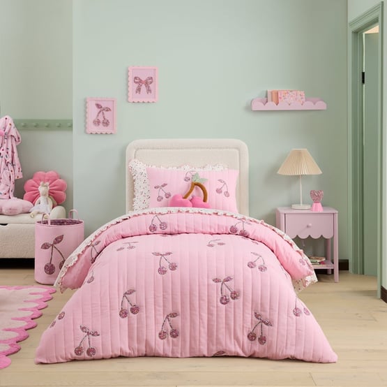 Cherry Blossom Pink Quilted Quilt Cover Set 