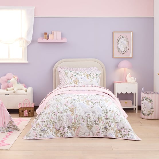 Fleur Harris Unicorn Dreams White & Pink Coverlet