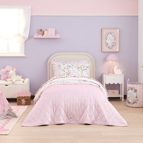 Fleur Harris Unicorn Dreams White & Pink Coverlet