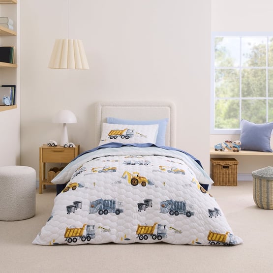 Under Construction White Quilted Quilt Cover Set