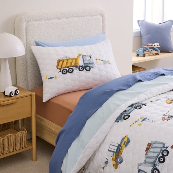 Under Construction White Quilted Quilt Cover Set
