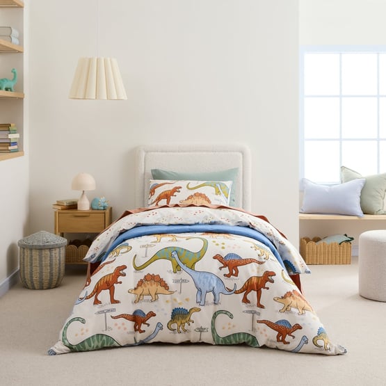 Dino Walk Natural Quilt Cover Set
