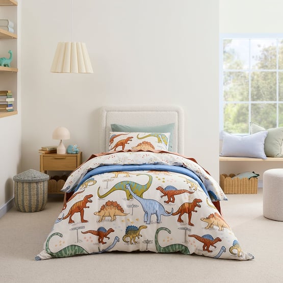 Dino Walk Natural Quilt Cover Set