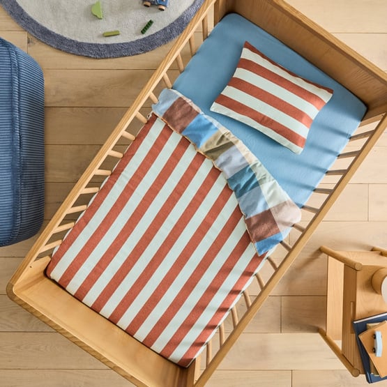 Morgan Blue Check Flannelette Cot Quilt Cover Set