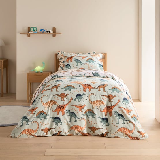 Dinosaur Friends Green Flannelette Quilt Cover Set