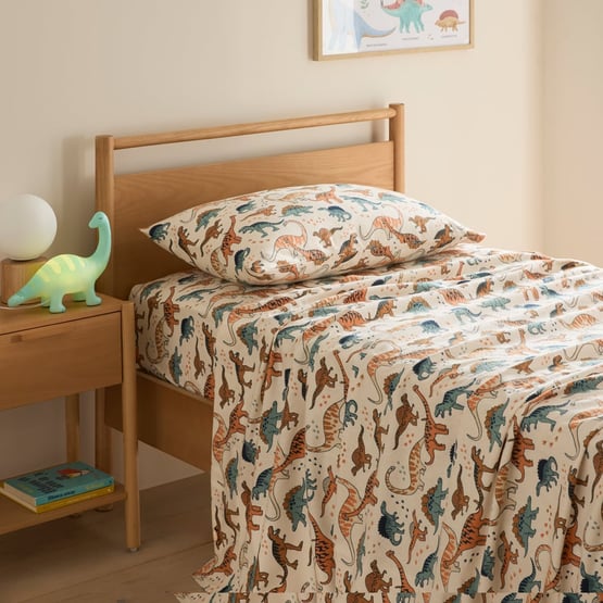 Dinosaur Friends Ecru Flannelette Sheet Set