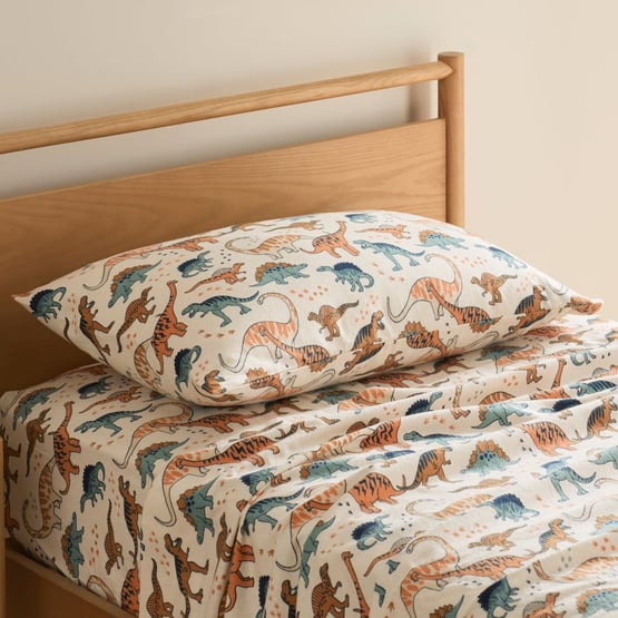 Dinosaur Friends Ecru Flannelette Sheet Set