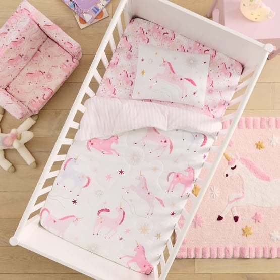 Starla Unicorn White Cot Quilt Cover Set