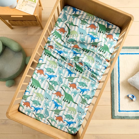 Dreamasaurus White Cot Sheet Set