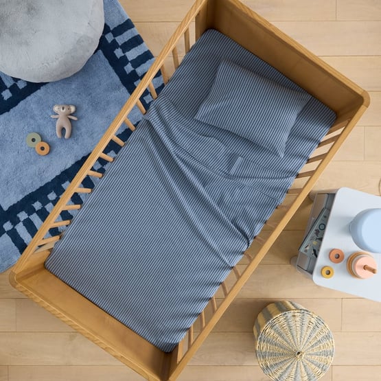 Elliott Blue Stripe Cot Sheet Set 