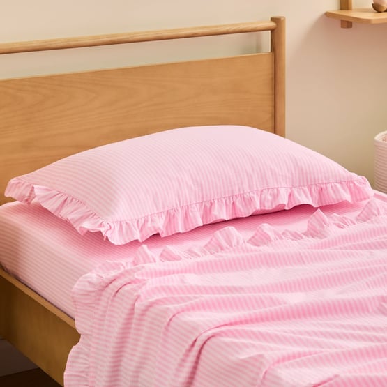Harper Pink Stripe Ruffle Sheet Set