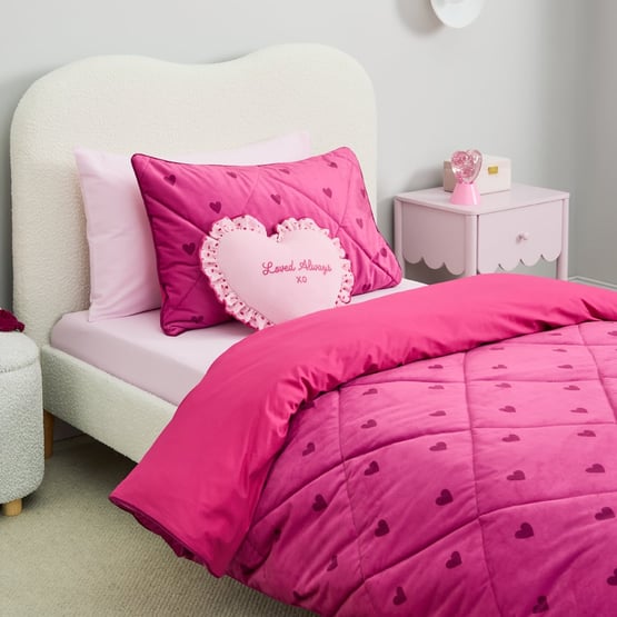 Velvet Pink Heart Quilted Quilt Cover Set