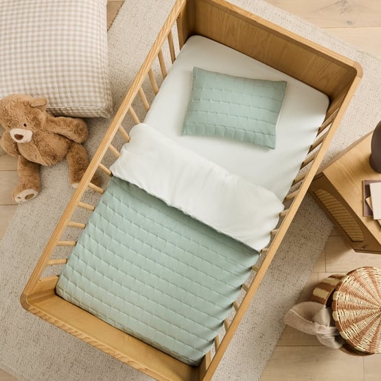 Jersey Green Stripe Cot Quilt Cover Set