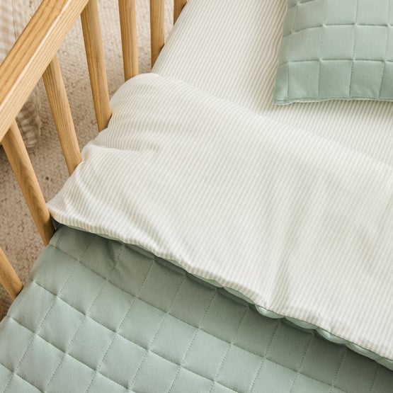 Jersey Green Stripe Cot Quilt Cover Set