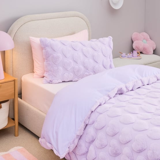 Kind Heart Lilac Recycled Faux Fur Quilt Cover Set