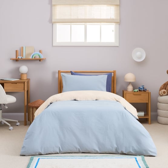 Stonewashed Dusty Blue Natural Quilt Cover Set