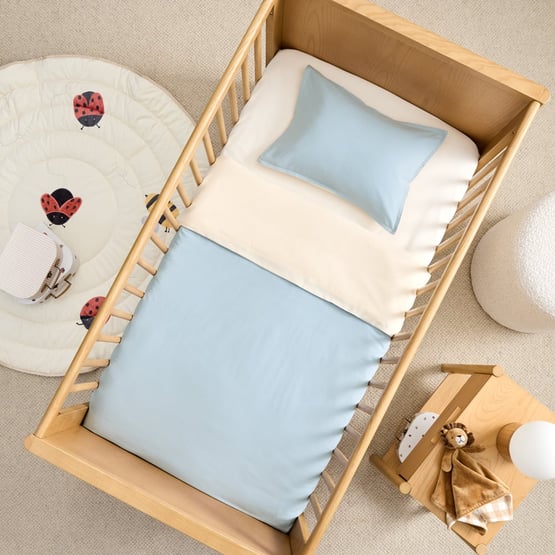 Stonewashed Dusty Blue Natural Cot Quilt Cover Set