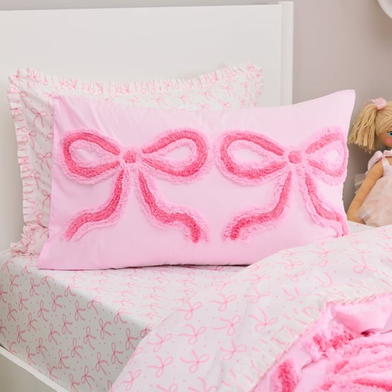 Bow Tufted Pink Quilt Cover Set