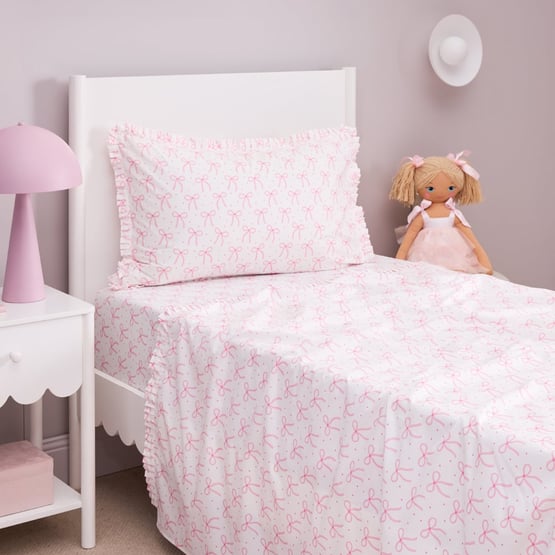 I Heart White Bows Ruffle Sheet Set 