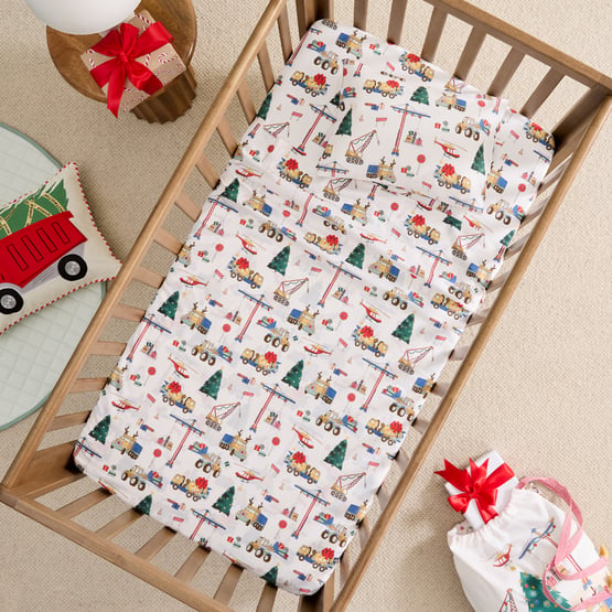 Digging Christmas Natural Cot Sheet Set