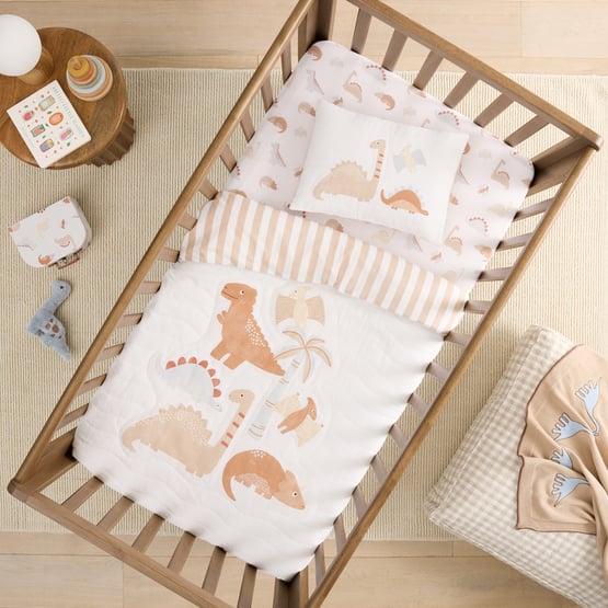 Little Roars Natural Quilted Cot Quilt Cover Set 