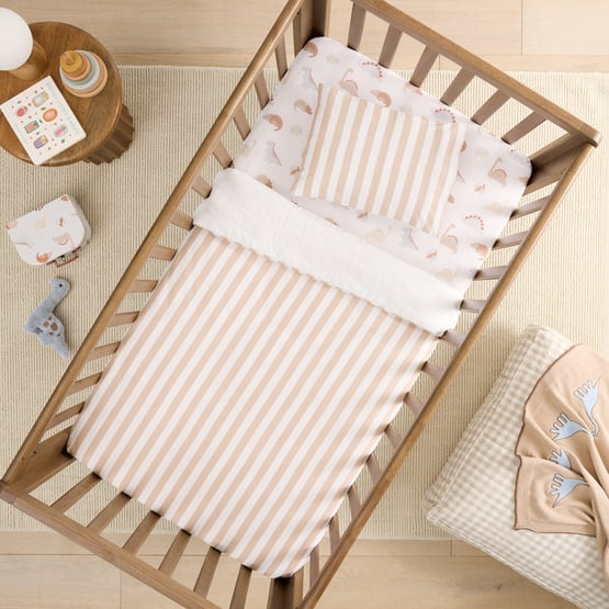 Little Roars Natural Quilted Cot Quilt Cover Set 