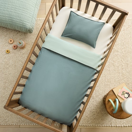 Stonewashed Cotton Sage & Forest Cot Quilt Cover Set