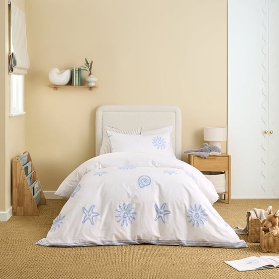 Coastal Broderie White & Blue Quilt Cover Set