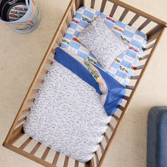 Mattel Hot Wheels Turbo Track Navy Cot Quilt Cover Set