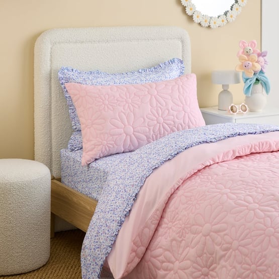 Daisy Pink Quilted Quilt Cover Set