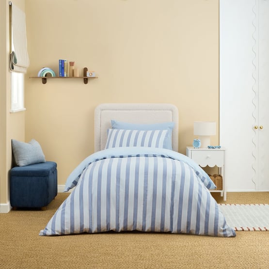 Stonewashed Ocean Tri Stripe Piped Quilt Cover Set 