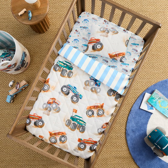 Big Off Road Adventure Natural Quilted Cot Quilt Cover Set