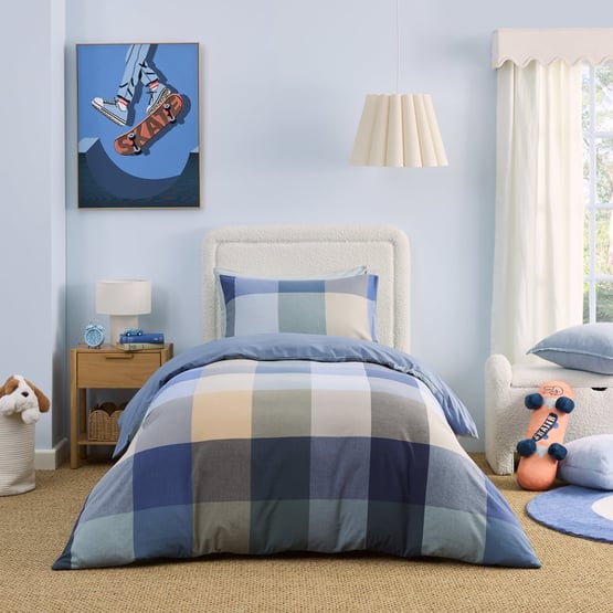 Braxton Blue Yarn Dye Check Quilt Cover Set