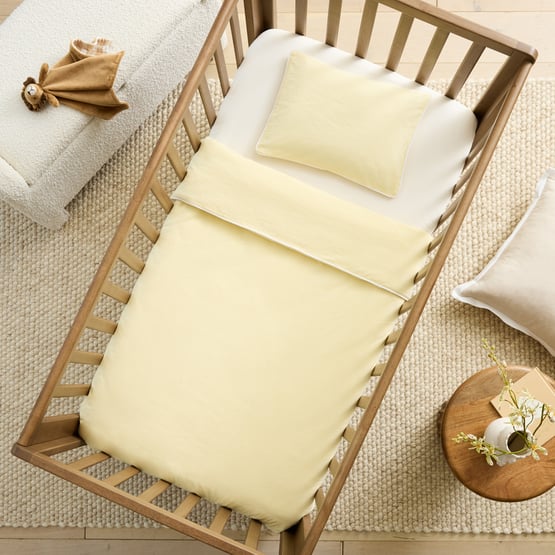 Stonewashed Cotton Lemon Paddy Piped Cot Quilt Cover Set