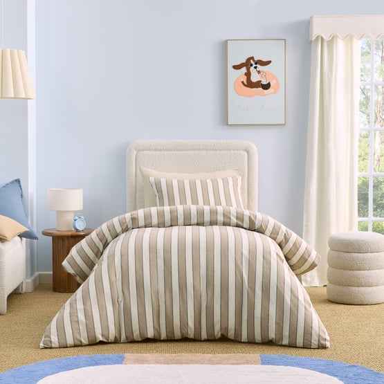Stonewashed Mocha & Cream Tri Stripe Quilt Cover Set