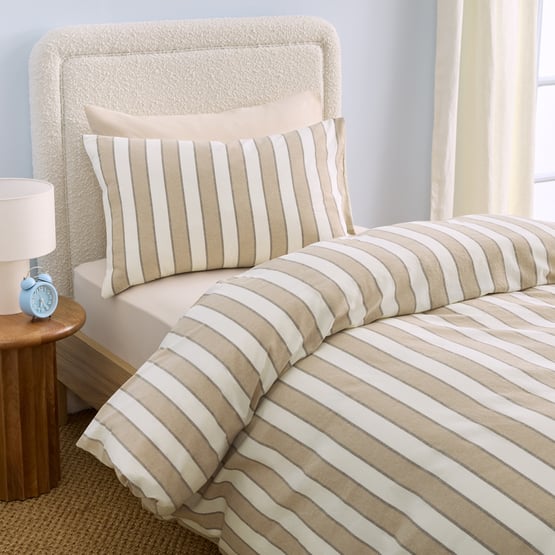 Stonewashed Mocha & Cream Tri Stripe Quilt Cover Set