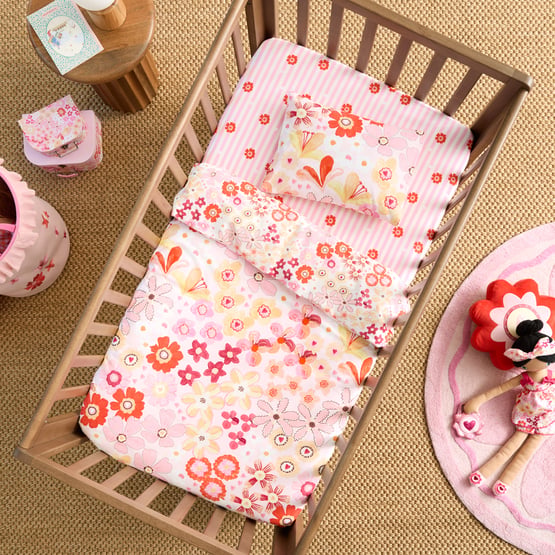 Pocketful Of Flowers Pink Cot Quilt Cover Set