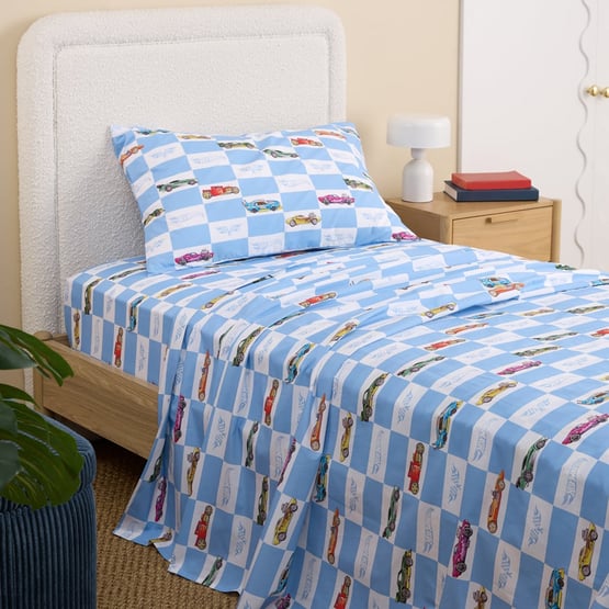 Mattel Hot Wheels Blue & White Grid Sheet Set
