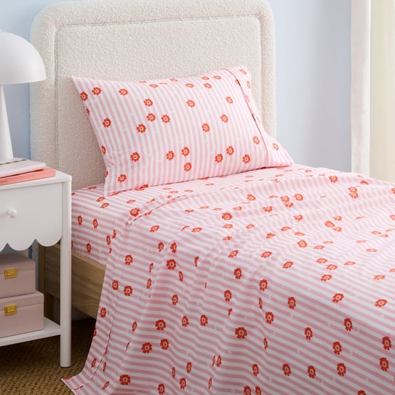 Pocketful Of Flowers Pink Stripe Sheet Set
