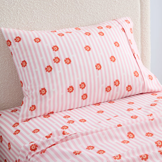 Pocketful Of Flowers Pink Stripe Sheet Set