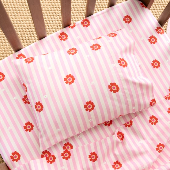 Pocketful Of Flowers Pink Stripe Cot Sheet Set