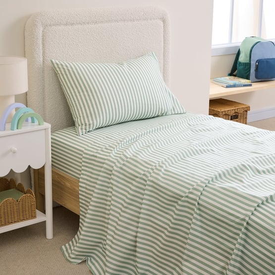Organic Cotton Sage Stripe Percale Sheet Set