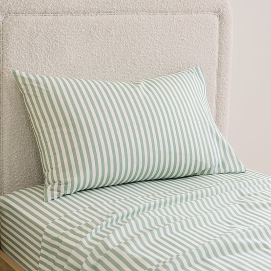 Organic Cotton Sage Stripe Percale Sheet Set