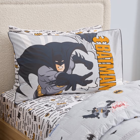 Warner Bros Batman Grey Caped Crusader Text Pillowcase 