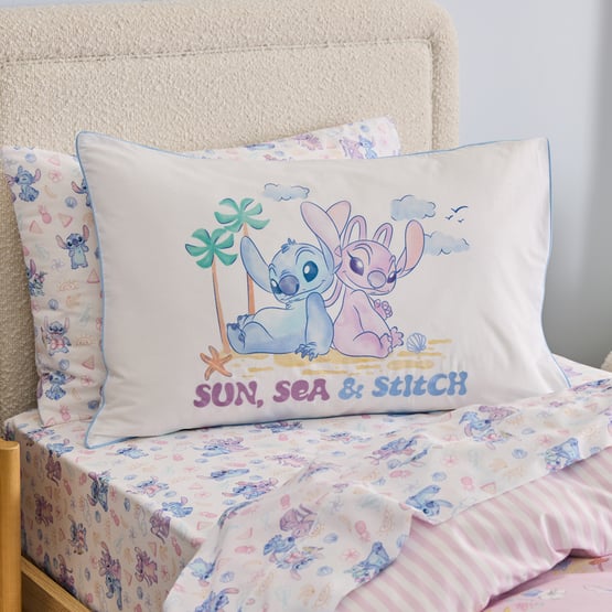 Disney Stitch Sun Sea & Stitch White Text Pillowcase