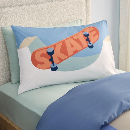 Skate All Day Blue Text Pillowcase 