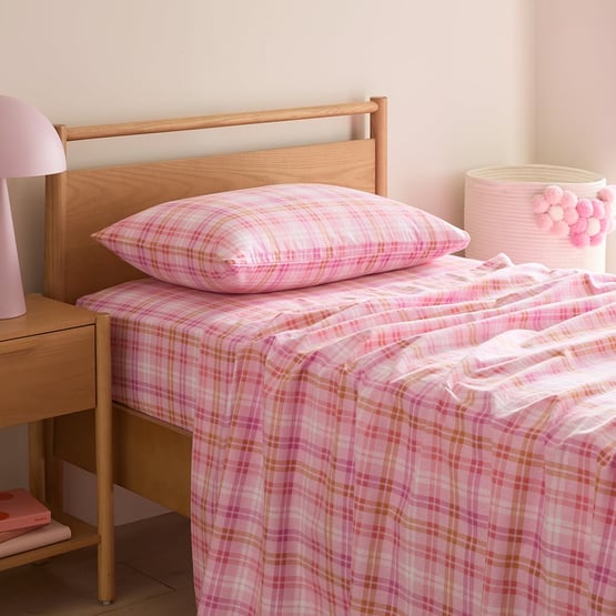 Brooks Pink Check Flannelette Sheet Set