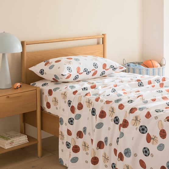 Sports Star White Flannelette Sheet Set