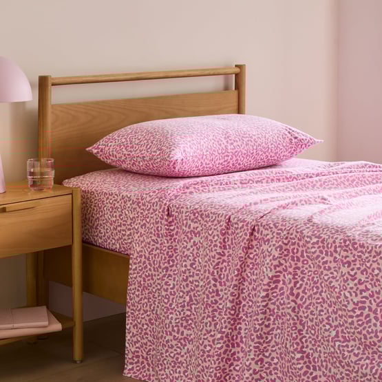 Ava Pink Animal Print Flannelette Sheet Set