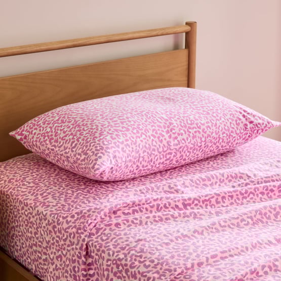 Ava Pink Animal Print Flannelette Sheet Set